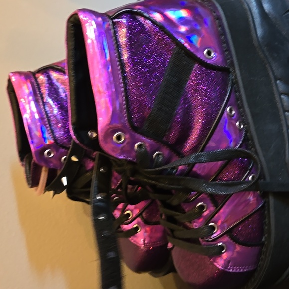 Demonia Plant Neptunez 100 UV Unisex Platform Purple Glitter Hologram Sneakers - Picture 8 of 16